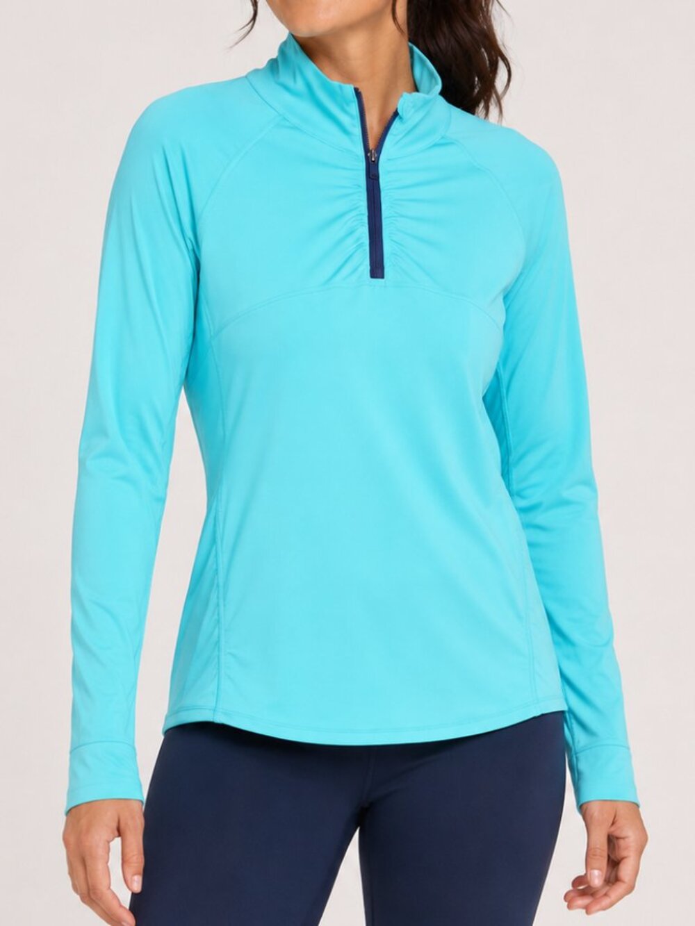 Athleta Fastest Track Quarter Zip Long Sleeve Pullover Top Teal Size Small
